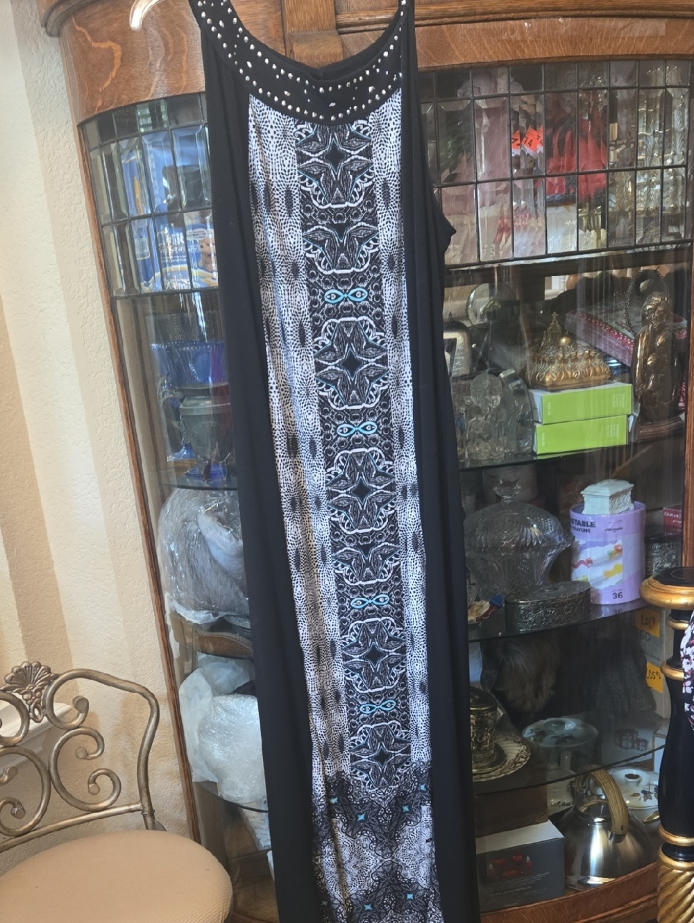 Style & Co. Black Maxi Dress with White and Teal Panel 3x